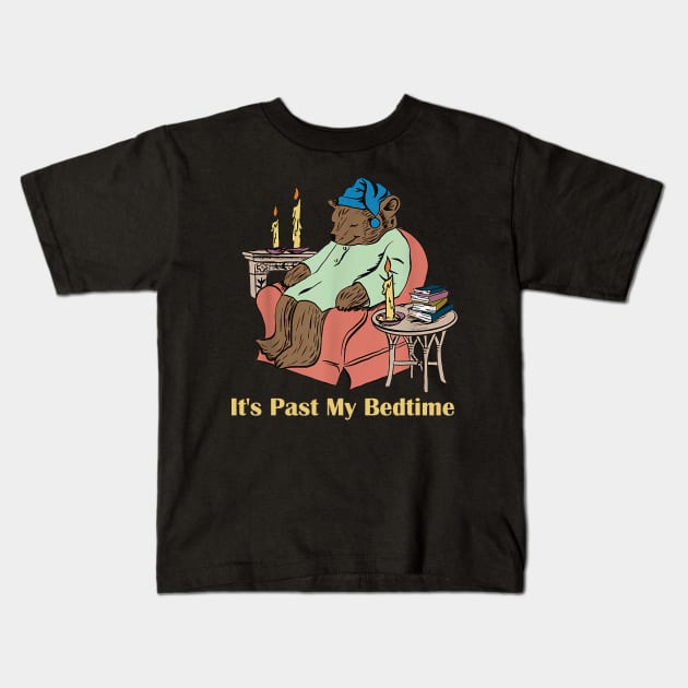 It's Past My Bedtime Bear Taking a Nap Next to Books Kids T-Shirt by vestiti